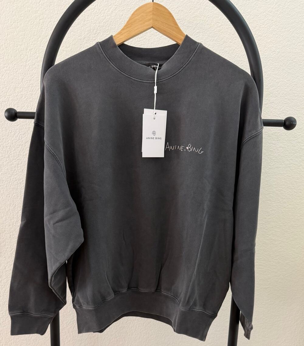 Anine Bing NEW Lyrics Sweatshirt in Washed Black, S/M
